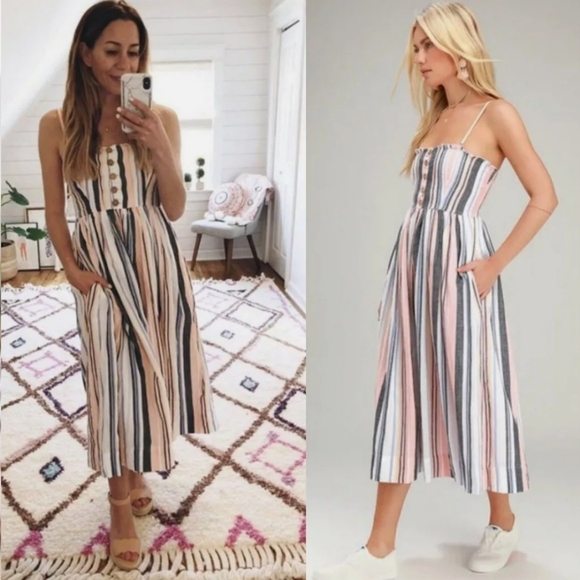 ❌Free People Lilah Striped Pleated Midi Dress Size Small - Picture 1 of 12